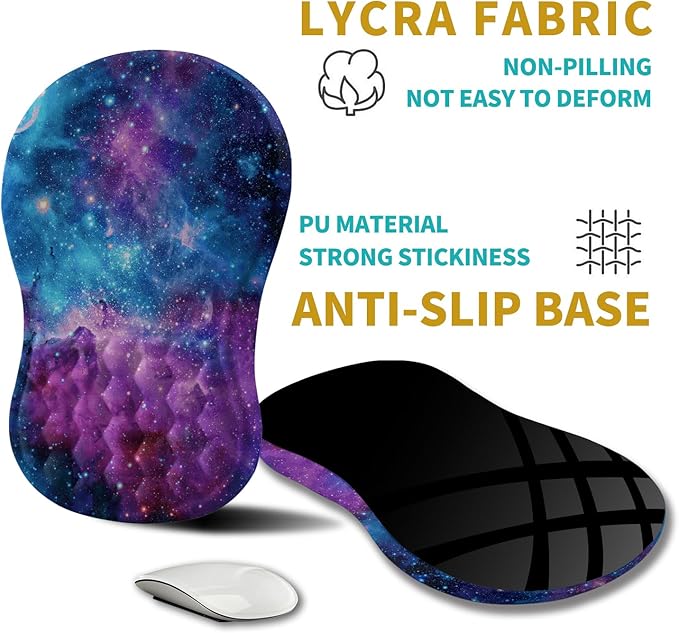 Hokafenle Ergonomic Mouse Pad Wrist Support, Wrist Rest Mousepad for Carpal Tunnel with Integrated Memory Foam Slope Massage Bulge (11.8x7.9 inch,Galaxy Nebula Space)