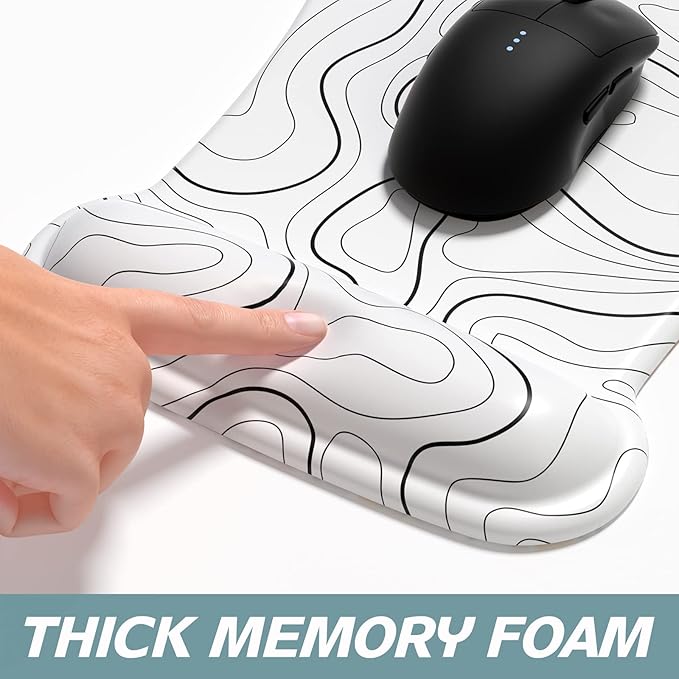 ITNRSIIET Mouse Pad Wrist Support Keyboard Wrist Rest Pad Ergonomic Mousepad Non-Slip Memory Foam Keyboard Pad Easy Typing Pain Relief Perfect for PC Laptop Gaming Office, Topographic Contour White