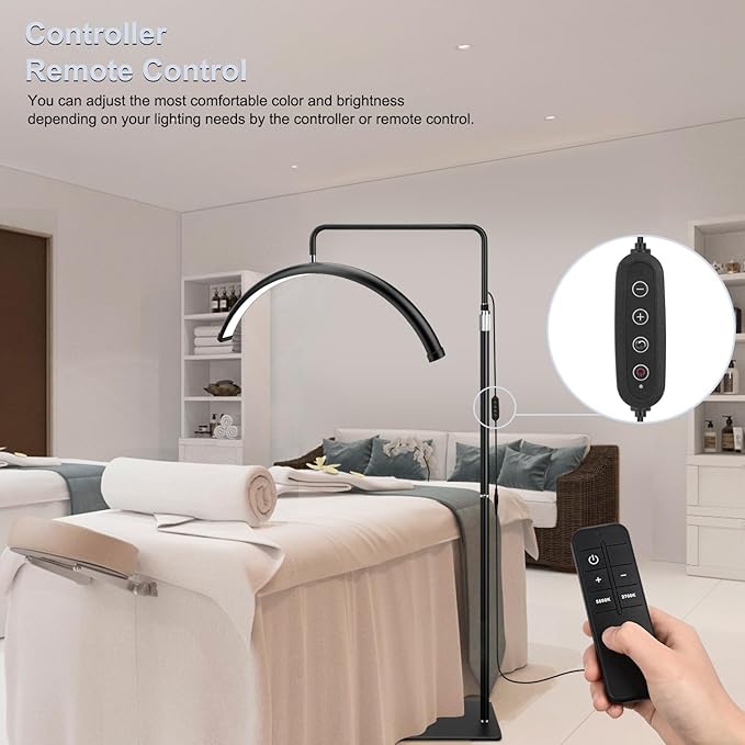 24" Half Moon Lash Light with Phone Holder & Remote Control, Height Adjustable Lash Lamp with 360° Rotating Head, Dimmable Shadow-Free Salon Light for Eyelash Extensions, Tattoo, Skincare, Spa