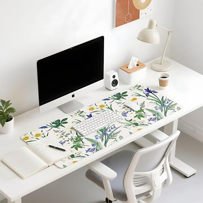 Mouse Pad Leather Desk Mat Large Keyboard Cute Office Desktop Computer Laptop XXL Long Big Aesthetic Modern Design Women Girls Gaming Gamer Oversized Wide Mousepad 31.5"x15.7", Iris