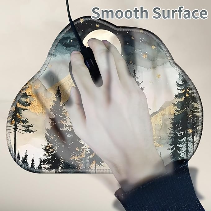 Cute Mouse Pad Plus 1 Coaster, Small Gaming Mouse Mat 11.8 x 9.45 inches, Travel Mouse Pads with Durable Stitched Edges Non-Slip Base, Landscape Forest Decor Mousepad for Office Home