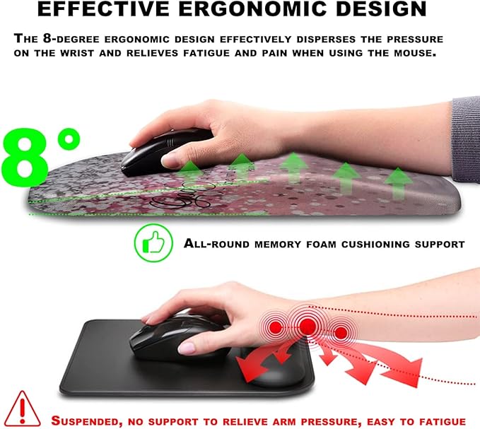 Mouse Pad Wrist Support, Ergonomic Mouse Pad with Massage Dot, Comfortable Computer Mouse Pad for Laptop, Wrist Rest Mousepad with Non-Slip PU Base for Office & Home, 12 x 8 in