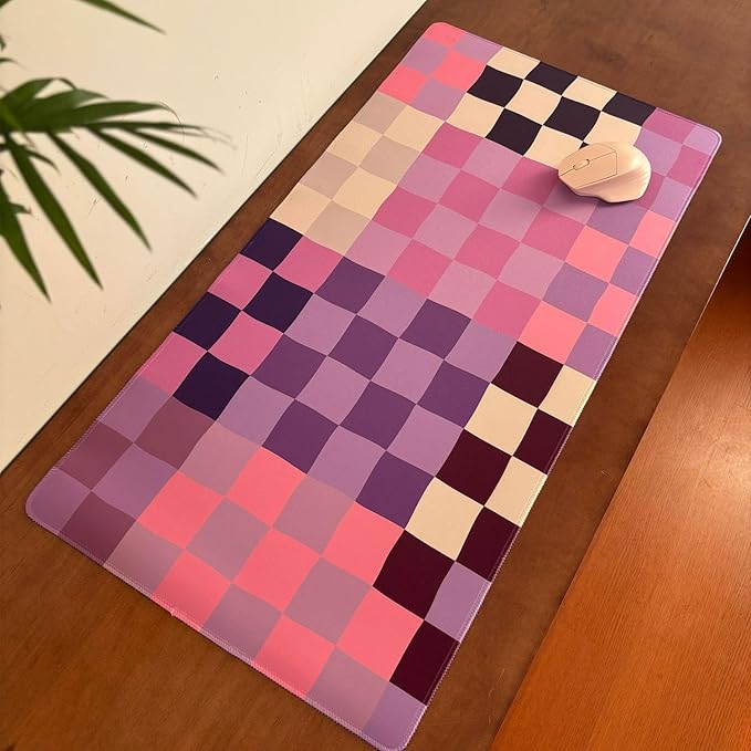 Pastel Purple Pink Checkered Desk Mat XXL Large Mouse Pad with Stitched Edges, Keyboard Pad Mouse Mat for Computer Deor Desk Matt for Desktop 31.5 X 15.7In