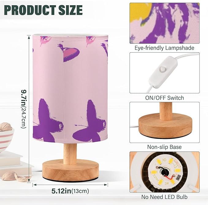 Butterfly LED Table Lamp, Bedside Lamp with Linen Lampshade, Flicker-Free Eye Care USB Plug in Nightstand Lamp, for Bedroom and Office
