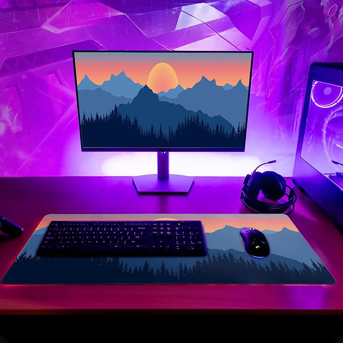 Japanese Mountain Landscape Gaming Mouse Pad Extended Large Mousepad with Nonslip Rubber Base Stitched Edges Laptop Computer Keyboard Desk Mat for Office Home and Game 31.5 X 11.8 Inch