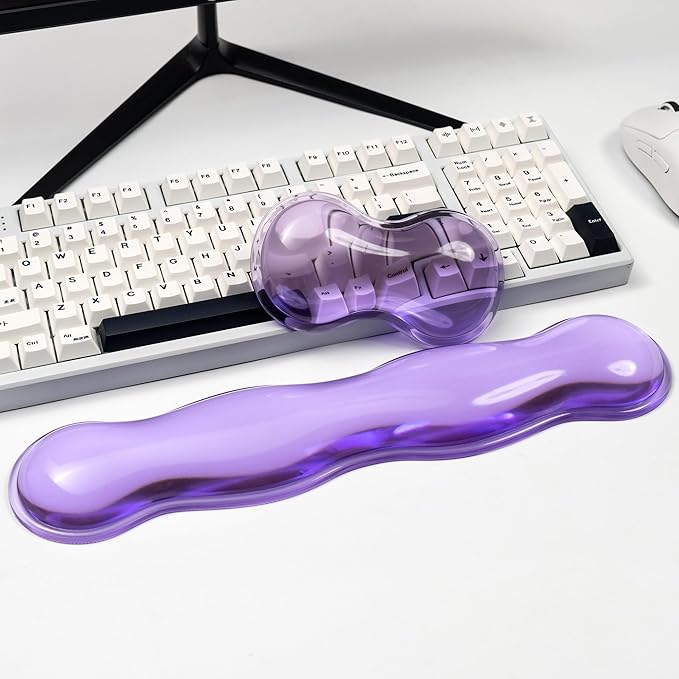 Ergonomic Silicone Gel Keyboard and Mouse Wrist Rest Set – Clear Wrist Rest for Keyboard 60%/68%/75%, Comfort & Support for Typing and Gaming(Purple)