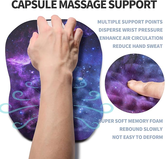 Ergonomic Raised Mouse Pad Wrist Support with Bilateral Slope Memory Foam Mousepad for Wrist Rest and Carpal Tunnel 11.8x7.9〃Galaxy
