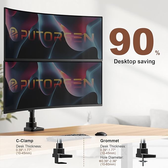 Dual Monitor-Arm Heavy-Duty for 17-49-inch Screens - Premium Vertical Stacked Dual Monitor Arm Desk Mount for Ultrawide Screens up to 44lbs, Fully Adjustability, VESA 75/100 mm, Black