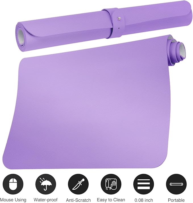 Boutilon Leather Desk Pad Protector,Non-Slip Mouse Pad,Laptop Desk Pad,Office Mouse Mat,Waterproof Leather Desk Blotter,Desk Writing Pad for Office and Home (XXL-Purple,47.2"x 17")