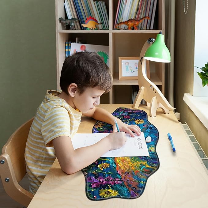 Vibrant Watercolor Flowers Large Gaming Mouse Pad Plus a Coaster, 35.4 x 15.7 inches Desk Mat Extended XXL Mousepad with Stitched Edge Non-Slip Rubber, Desk Pad Computer Mouse Mat for Home Office