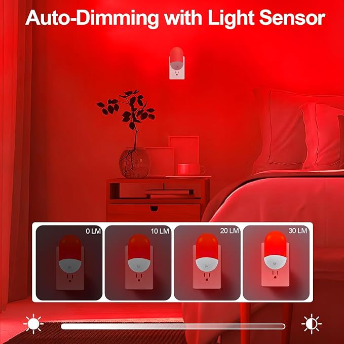 670nm Red Light Night Light for Sleep Therapy[2 Pack] - Zero Blue Light, with Dusk to Dawn Sensor Auto On/Off LED Red Night Light Plug into Wall for Nursery Bedroom Bathroom