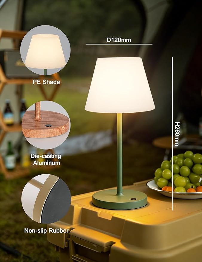 Mini LED Cordless Table Lamp Rechargeable, 3000mAh Battery Operated Shower Lamp Waterproof, Touch Dimmable 2700K Night Light for Patio Camping Dining Outdoor (Mini Brick Red)