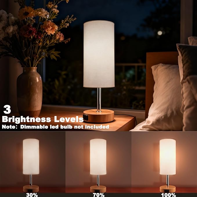 Bedside Lamp Touch Dimmable，USB Charging Ports 3 Brightness Levels Adjustable Desk Lamp for Bedroom, Living Room, Home Office