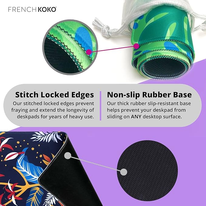 French KOKO Large Desk Mat 36" x 16.5" – Boho Floral Tapestry Mouse Pad for Keyboard & Mouse – Non-Slip Waterproof Desk Protector Aesthetic Office Pad for Women