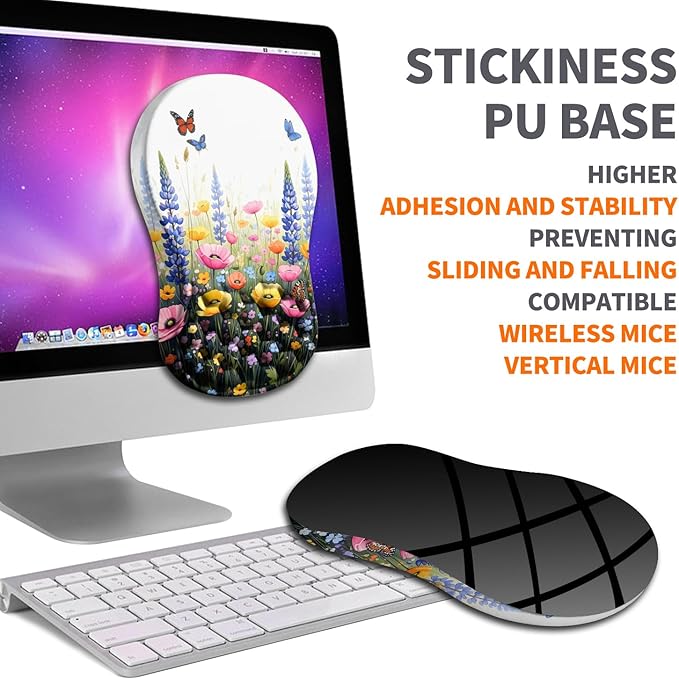 Ergonomic Joint Wrist Support Mouse Pad with Memory Foam Cushion Massage Bump, Carpal Tunnel Mousepad Slope Design for Wrist Rest, 11.8x7.9 in, Wild Flower