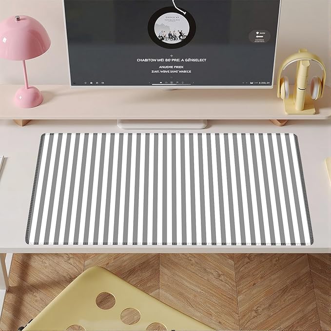 Gray Striped Desk Mat Cute Pastel XXL Large Gaming Mouse Pad Desk Pad Kawaii Aesthetic Home Office Decor Cozy Keyboard Laptop Computer Mat