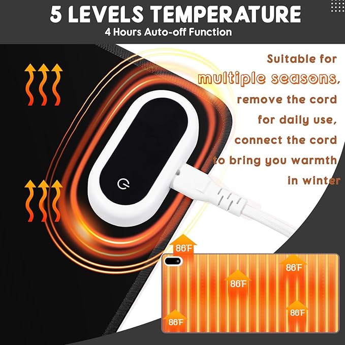 Konohan Heated Desk Pad Warm Mouse Pad, 5 Heating Level & 4 Hour Auto Shut-Off, PU Leather Warm Mouse Mat Heating Keyboard Gaming Mice Warmer Mat Only Supports 110v(Black Color,23.6"x 14.2")