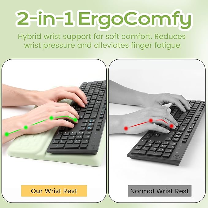 Keyboard Wrist Rest with Ergonomic Height - Computer Keyboard Stand & Soft Cushioned Pad for Wrist - Non-Slip Typing Support for Office, Gaming & Home(Green)