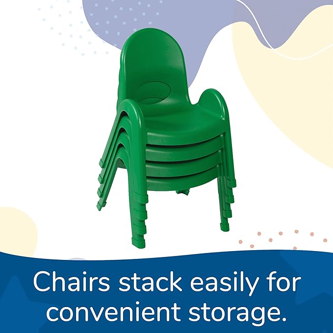 Children’s Factory Value Stack 9" Child Chair, Shamrock Green, 2 Pack, Stackable Ergonomic Seating Solution for Classrooms and Homeschools