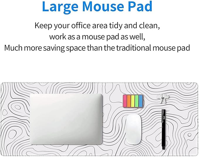 Topographic Map Desk Mat White Black Minimalist XL Mouse Pad Large Mousepad Extended Laptop Keyboard Mat Gaming Desk Pad Mouse Mat 31.5"x11.8" Office Computer Keyboard Laptop Home