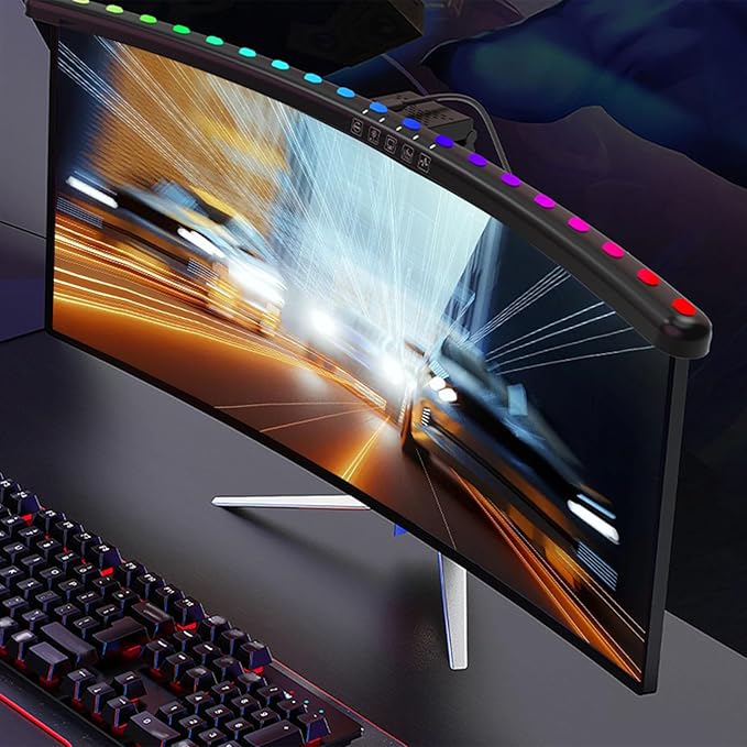 RGB Monitor Lamp Bar, Light Source RGB Monitor Light Bar for Office, Monitor Lamp Bar with RGB Backlight and Music Sync, Eye Caring Curved Computer Monitor Light Bar