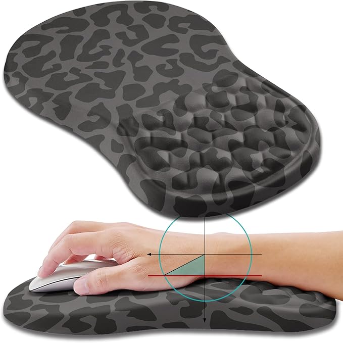 Hokafenle Ergonomic Mouse Pad Wrist Support, Wrist Rest Mousepad for Carpal Tunnel with Integrated Memory Foam Slope Massage Bulge (11.8x7.9 inch,Black Leopard)