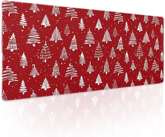 aportt Red Christmas Mouse Pad Christmas Tree Xmas Holiday Winter Extended Desk Mat 80X30 cm Non-Slip Rubber Base Stitched Edge Large XL Mousepad for Desk Gaming Laptop Desktop,31.5×11.8 Inch