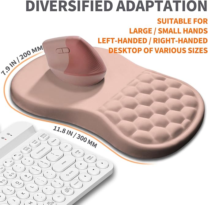 Ergonomic Joint Wrist Support Mouse Pad with Memory Foam Cushion Massage Bump, Carpal Tunnel Mousepad Slope Design for Wrist Rest, 11.8x7.9 in, Rose Pink