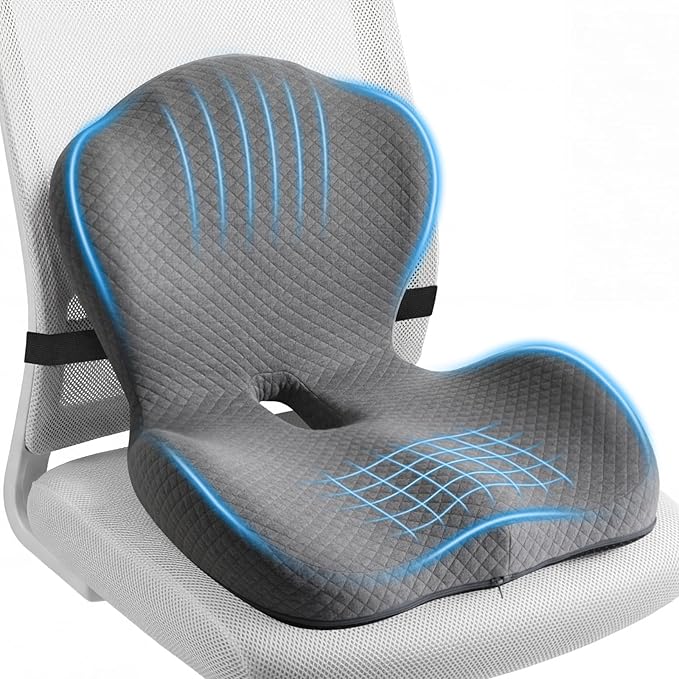 Office Chair Cushion for Tailbone & Back Support, Strong Lumbar Support Ergonomic Cushions, Comfortable Memory Foam Cushion for Pressure Relief, Suitable for Office Chairs, Home Chairs, Car