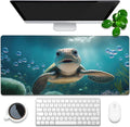 Desk Mat, Cute Turtle Smiling Under The Sea Extended Gaming Mouse Pad Large, 35.4"x15.7" Big Mouse Pad with Non-Slip Base and Stitched Edge, Long Computer Keyboard Mouse Mat for Home Office Work