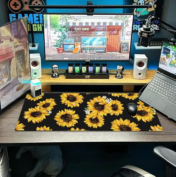 Sunflower Mouse Pad Extended Large Gaming Mousepad XL Big Long Oversized Desk Mat Stitched Edges 31.5 X 11.8 Inch for Home Office