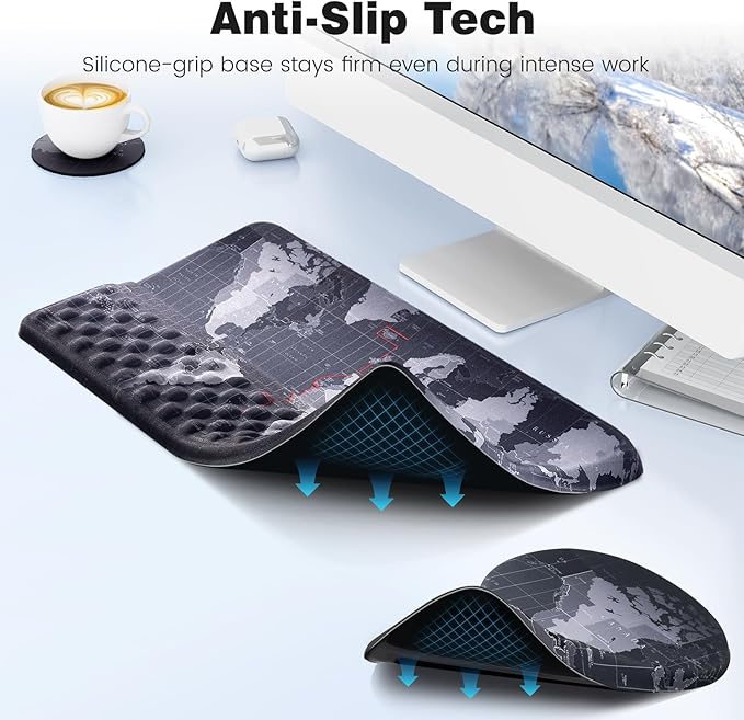 Ospelelf Ergonomic Mouse Pad and Keyboard Stand Wrist Rest Set, Memory Foam Comfort, Wrist Support for Typing, Office Desk Accessories, Map