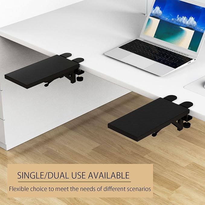 OUGIC Ergonomics Desk Extender Tray, 11.8"x5.9" Punch-Free Clamp on, Foldable Keyboard Drawer Tray, Table Mount Arm Wrist Rest Shelf, Computer Elbow Arm Support