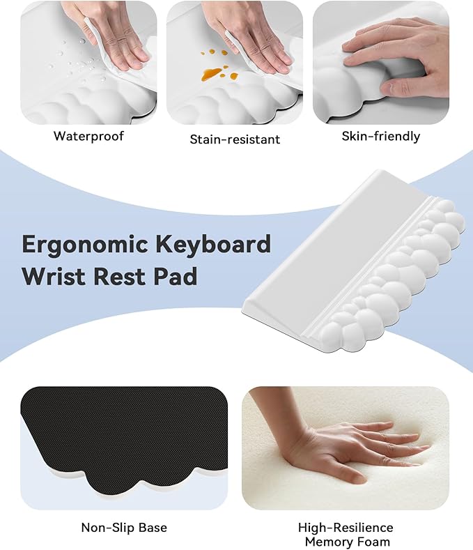 Cloud Wrist Rest for Keyboard and Mouse for Desktop, PU Leather Cloud Computer Keyboard Stand with Mouse Pad, Key Board Wrist Support Riser, Angle Adjustable Arm Rest(White)