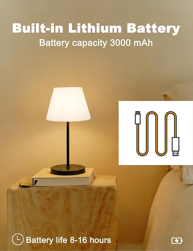 Mini LED Cordless Table Lamp Rechargeable, 3000mAh Battery Operated Shower Lamp Waterproof, Touch Dimmable 2700K Night Light for Patio Camping Dining Outdoor (Mini Wood)