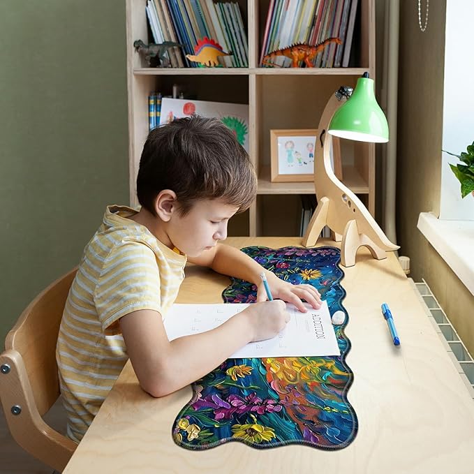 Vibrant Watercolor Flowers Large Gaming Mouse Pad Plus a Coaster, 31.5 x 11.8 inches Desk Mat Extended XL Mousepad with Stitched Edge Non-Slip Rubber, Desk Pad Computer Mouse Mat for Home Office