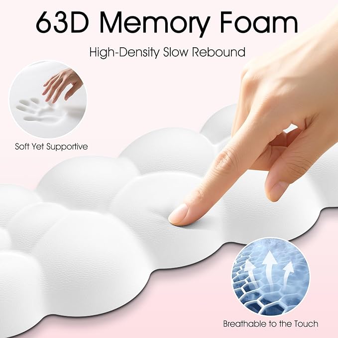 Cloud Wrist Rest for Computer Keyboard, 4-in-1 Memory Foam Leather Cloud Keyboard Wrist Rest and Mouse Pad Set with Ergonomic Support for Arm and Palm Cushion, Gaming/Work Setup, White