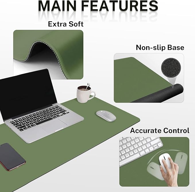 Britimes Olive Green Keyboard Mouse Pad Set 4in1 Large Mousepad+Keyboard Wrist Rest+Mouse Wrist Rest+Coaster Ergonomic Design for Home Office Computer 35.4x15.7Inches