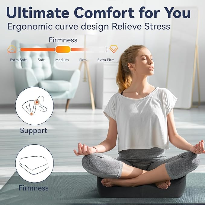 Ergonomic Memory Foam Seat Cushions for Office Chairs –Office Chair Cushion for Coccyx, Tailbone & Pressure Relief –Large Desk Chair Pad for Office, Gaming & Long Sitting,Washable Non-Slip Cover