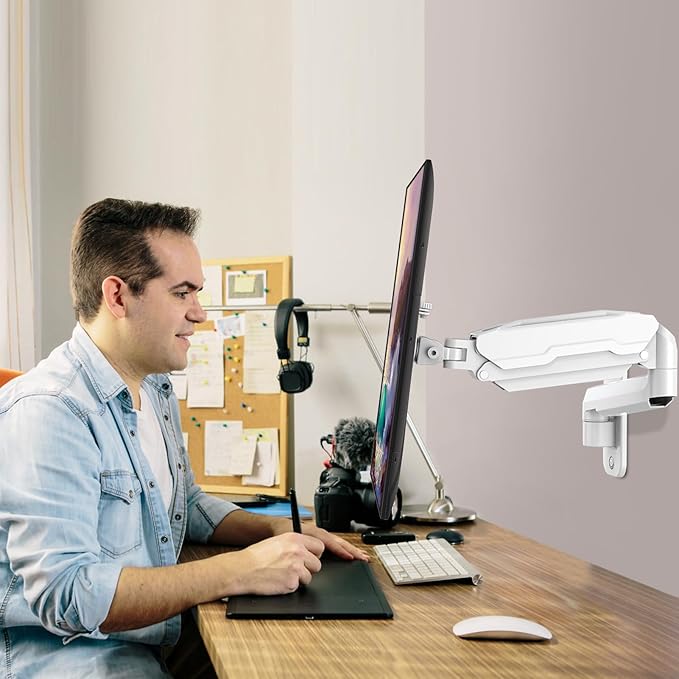 MOUNT PRO Single Monitor Wall Mount for 13 to 32 Inch Computer Screens, Height Adjustable Wall Mount Monitor Arm Holds Up to 19.8lbs, Full Motion Wall Bracket, VESA Mount 75x75, 100x100, White
