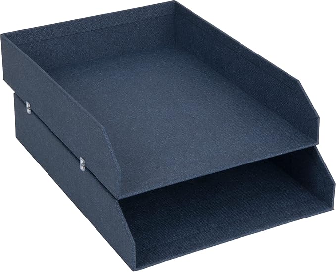Bigso Box of Sweden Hakan Canvas Letter Trays - Pack of 2 - Desk Paper Organizer Tray with Stable Rubber Feet for A4 or Letter Size Documents - 9.1in x 12.2in x 2.4in - Blue