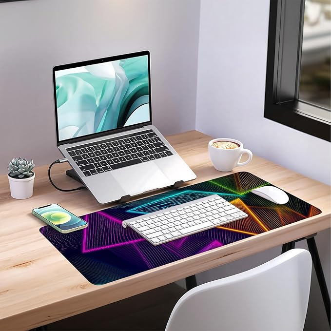 Colorful Extended Gaming Mouse Pad 35.4x15.7Inch Large Desk Mat Anti-Slip Rubber Base & Durable Stitched Edges for Gamers Smooth Mouse Writing Surface for Desk Office/Home