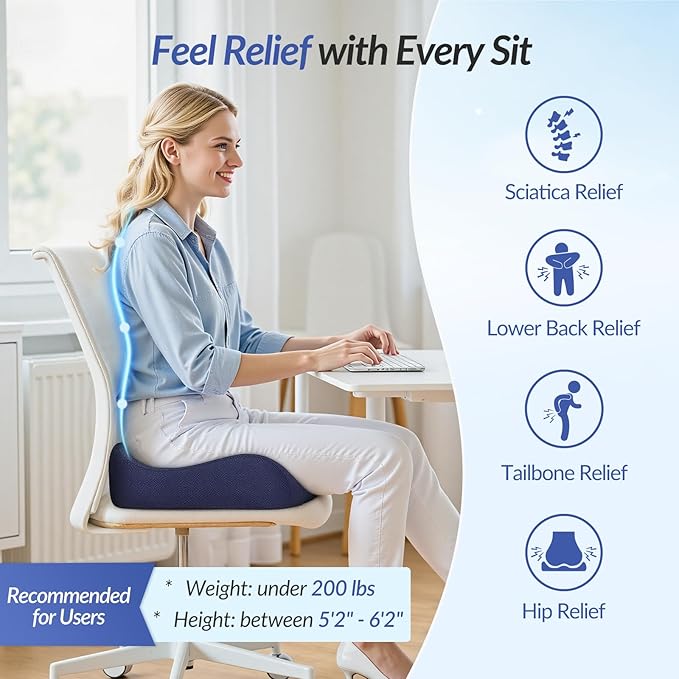 ZIKEE Pioneering Seat Cushion for Pressure Relief, Ergonomic Office Chair Cushion for Coccyx, Back & Lumbar Support, High-Density Memory Foam Car Seat Cushion with Anti-Slip Base