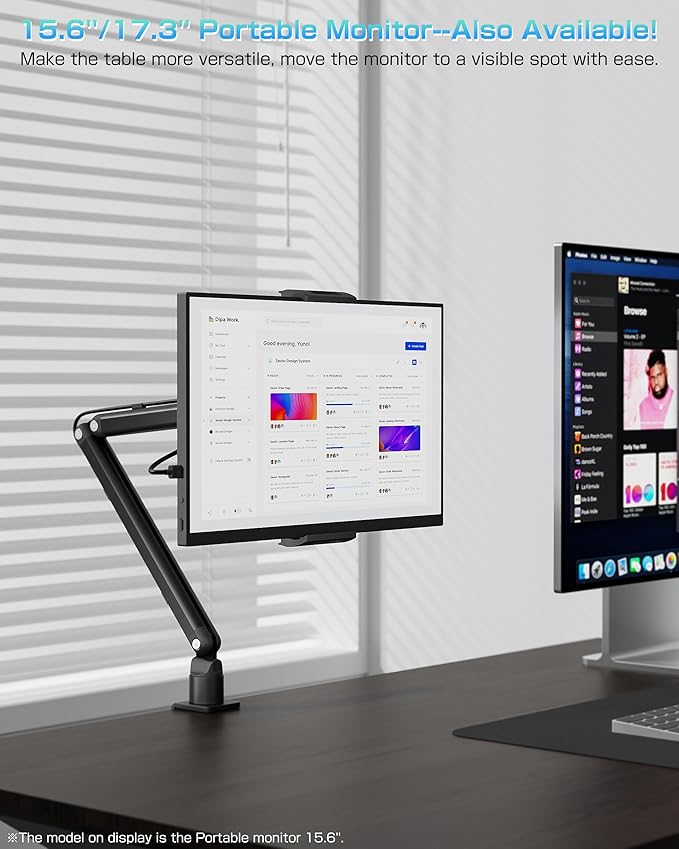Tablet Arm Stand for Desk, Portable Monitor Stand Holder 15.6'',17.3'', Aluminum Alloy Foldable Arm Mount with 360° Rotating Desk Mount Compatible with 4.7-17.3inch Tablet, Cell Phone (Black)