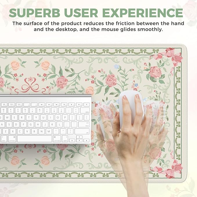 iCasso Green Desk Mat,Cute Desk Pad for Keyboard and Mouse,Anti-Slip Large Gaming Computer Mat XXL,Soft Lycra Surface Laptop Pad Women,Aesthetic Girly Desk Cover Protector for Home Office