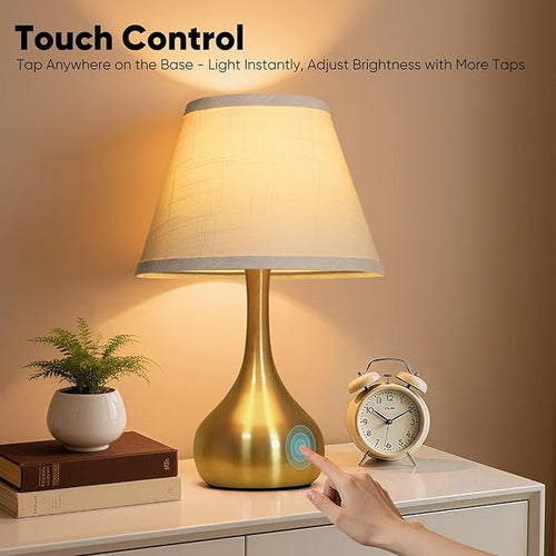 17” Touch Table Lamp for Bedroom Set of 2, 3-Way Dimmable Bedside Lamp for Nightstand, Modern Metal Desk Lamp with Linen Shade for Living Room, Kids Reading, Dorm, Home Office Decor, Bulb Included