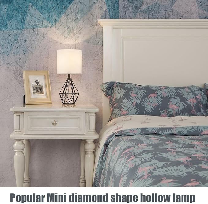 COTULIN Black Bedside Table Lamps Set of 2, Small Nightstand Lamps for Bedroom, Modern Desk Lamps with TC Fabric Shade Geometric Metal Base for Living Room Study Office Farmhouse