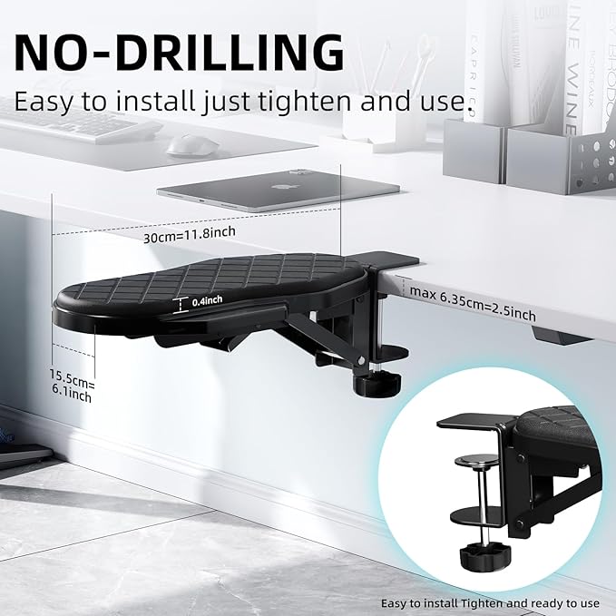 Ergonomics Desk Extender Tray, Table Mount Arm Wrist Rest Shelf, 90° Foldable Elbow Arm Support,Foldable, Swivel, Computer Desk Extender Tray for Home and Office (Foldable Model)
