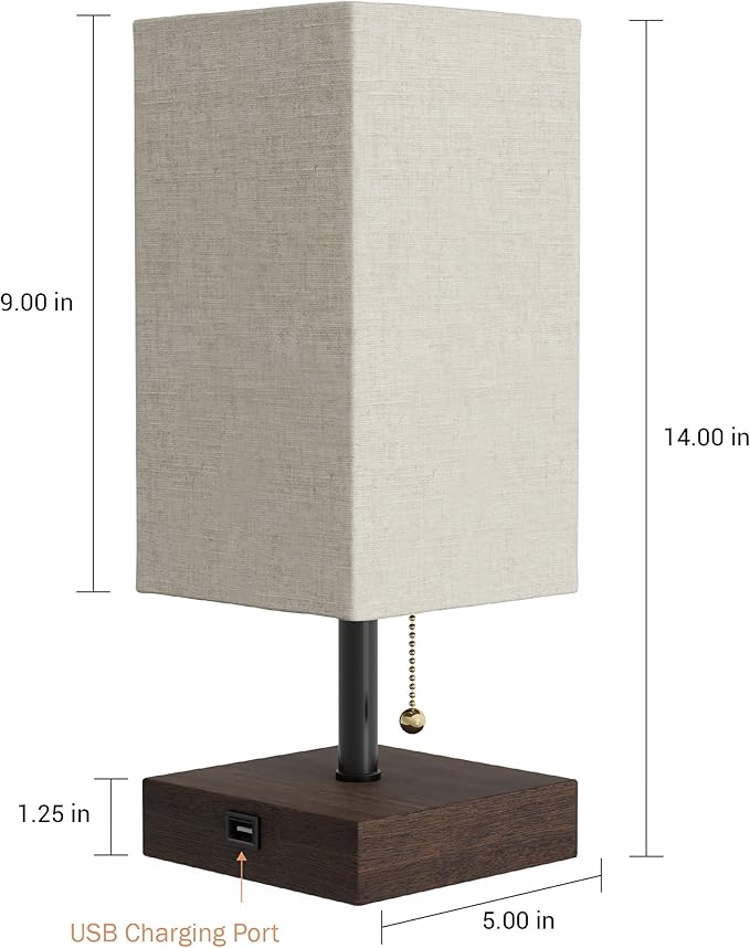 Lavish Home LED Desk Lamp with USB Charging Port - Small Bedside Table Light for Reading - Bedroom, Living or Dining Room, Dorm Decor (Linen/Brown)
