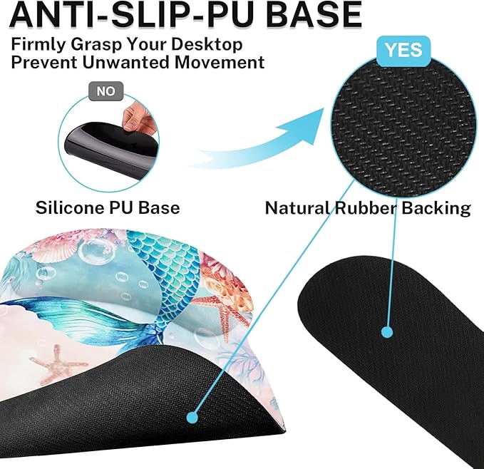 Britimes Pink Cute Deep Sea Mermaid Ergonomic Mouse Pad Set with Wrist Rest Non-Slip Rubber Base Wrist Cushion Support and Coasters Mousepad with Wrist Support for Computer Keyboard and Desk